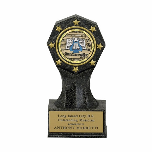 6-3/4 INCH BLACK STONE RESIN AWARD, TAKES 2 INCH INSERT