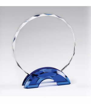 6-3/4 INCH BLUE DOUBLE ARCH W/ CUT & BEVELED EDGED CRYSTAL CIRCLE AWARD