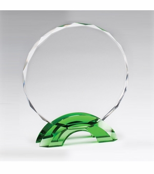 6 3/4 INCH GREEN DOUBLE ARCH BASE WITH CUT & BEVELED CRYSTAL CIRCLE AWARD