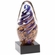 6-3/4 INCH HAND BLOWN BLUE AND GOLD GLASS AWARD WITH SWIRL PATTERN ON A BLACK CRYSTAL BASE