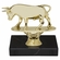 6-3/4 INCH RAGING BULL ANIMAL GOLD TROPHY ON BLACK MARBLE BASE