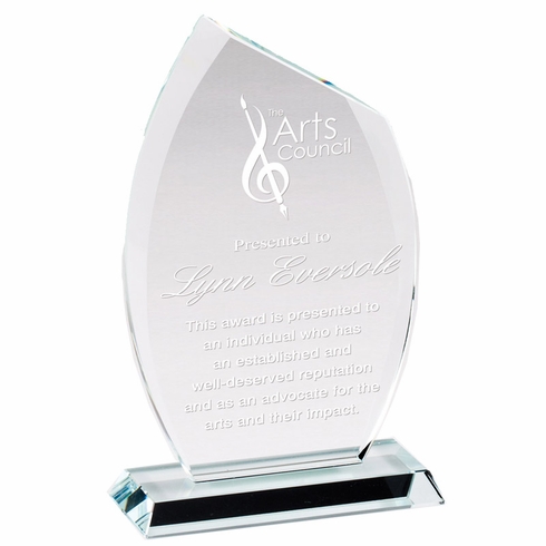 6-3/4" x 3-3/4" x 3/8" MODERN GLASS FLAME AWARD CUT POLISHED BEVELED EDGE