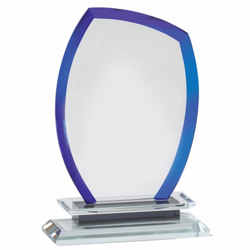 6-3/4 x 4-1/2 INCH OPTICAL CRYSTAL COOL BLUE FLAME AWARD