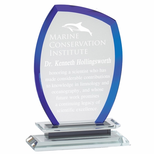 6-3/4 x 4-1/2 INCH OPTICAL CRYSTAL COOL BLUE FLAME AWARD