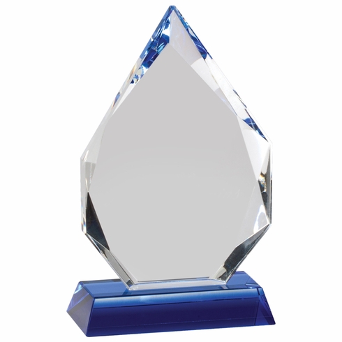 6-3/4 x 4 INCH ARROWHEAD OPTICAL CRYSTAL AWARD ON BLUE CRYSTAL BASE