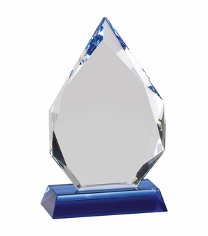 6-3/4 x 4 INCH ARROWHEAD OPTICAL CRYSTAL AWARD ON BLUE CRYSTAL BASE