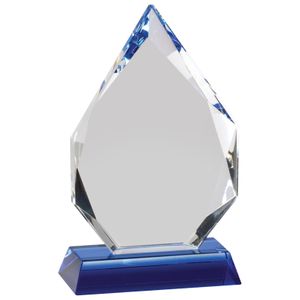 6-3/4 x 4 INCH ARROWHEAD OPTICAL CRYSTAL AWARD ON BLUE CRYSTAL BASE