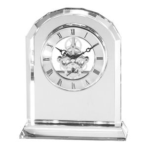 6-3/4 X 5-1/2 INCH SKELETON ARCHED OPTICAL CRYSTAL CLOCK