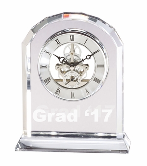 6-3/4" x 5-1/2" x 2" OPTICAL CRYSTAL DESK CLOCK WITH ARROW BEVELED EDGE QUARTZ MOVEMENT