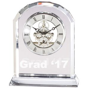6-3/4" x 5-1/2" x 2" OPTICAL CRYSTAL DESK CLOCK WITH ARROW BEVELED EDGE QUARTZ MOVEMENT