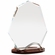 6-3/4 x 5-1/4 INCH OPTICAL CRYSTAL ARROW HEAD AWARD WITH BEVELED EDGES ON WOOD GRAIN BASE