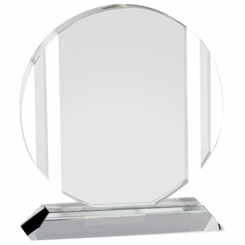 6-3/4 x 6 INCH OPTICAL CRYSTAL ROUND AWARD WITH FROSTED ETCHED LINES