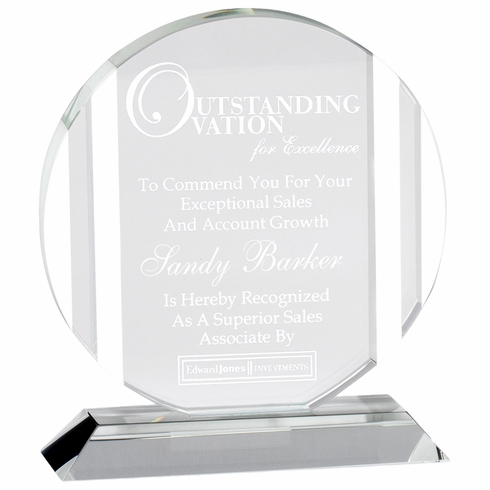 6-3/4 x 6 INCH OPTICAL CRYSTAL ROUND AWARD WITH FROSTED ETCHED LINES
