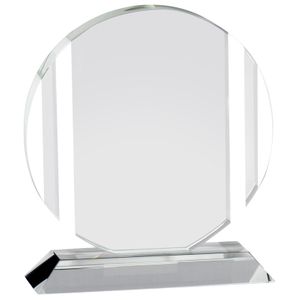 6-3/4 x 6 INCH OPTICAL CRYSTAL ROUND AWARD WITH FROSTED ETCHED LINES