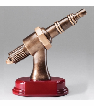 6" AUTO SPARK PLUG TROPHY WITH ANTIQUE GOLD AND ROSEWOOD BASE FINISH