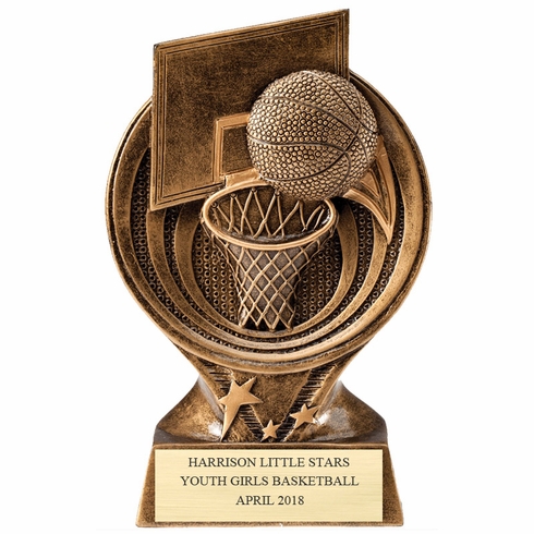 6" BASKETBALL PARTICIPANT RESIN TROPHY ANTIQUE GOLD FINISH