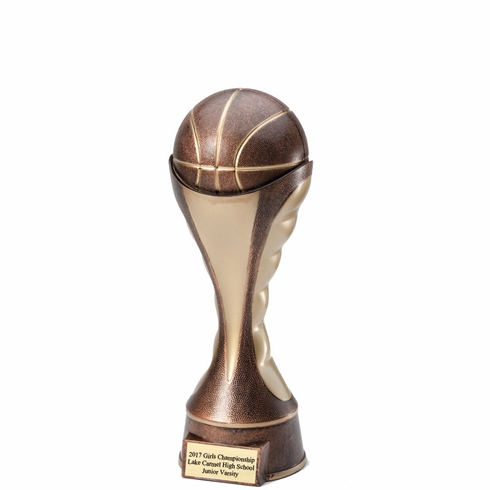 6" BASKETBALL TROPHY SCULPTED HEAVY WEIGHTED ANTIQUE TWO-TONE GOLD FINISH
