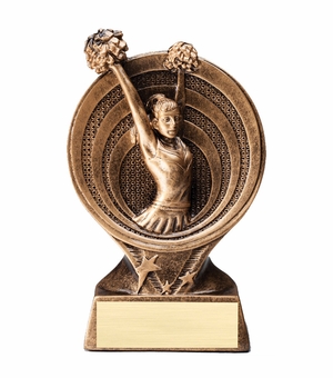 6" CHEERLEADER PARTICIPANT RESIN TROPHY ANTIQUE GOLD FINISH