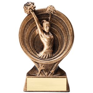 6" CHEERLEADER PARTICIPANT RESIN TROPHY ANTIQUE GOLD FINISH