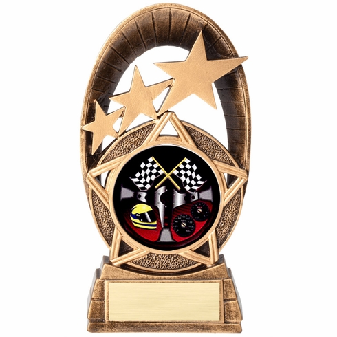 6" GOLD STAR RESIN AUTO RACER TROPHY FULL COLOR INSERT