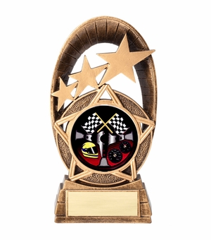 6" GOLD STAR RESIN AUTO RACER TROPHY FULL COLOR INSERT