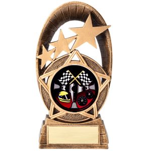 6" GOLD STAR RESIN AUTO RACER TROPHY FULL COLOR INSERT