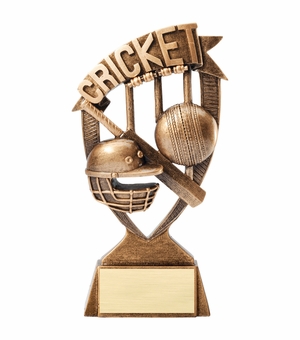 6 INCH ANTIQUE GOLD BANNER CRICKET RESIN TROPHY