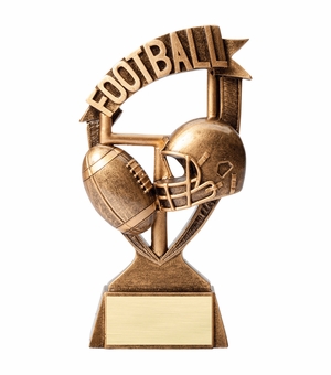 6 INCH ANTIQUE GOLD BANNER FOOTBALL RESIN TROPHY