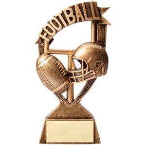 6 INCH ANTIQUE GOLD BANNER FOOTBALL RESIN TROPHY