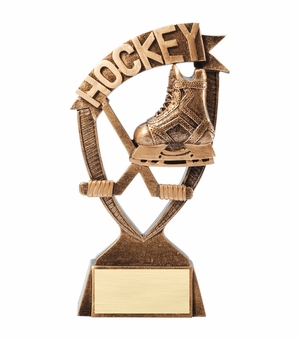 6 INCH ANTIQUE GOLD BANNER HOCKEY RESIN TROPHY