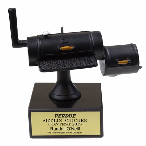 6 INCH BARBECUE SMOKER TROPHY ON BLACK MARBLE BASE