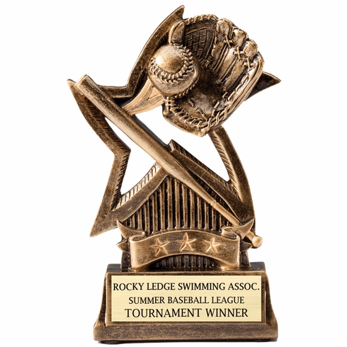 6 INCH BASEBALL SWEEPING STAR RESIN TROPHY