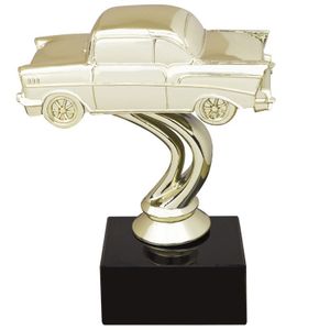 6 INCH CHEVY GOLD FIGURE ON BLACK MARBLE BASE