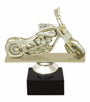 6 INCH CHOPPER MOTORCYCLE GOLD FIGURE ON BLACK MARBLE BASE