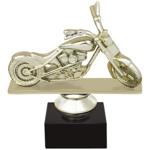 6 INCH CHOPPER MOTORCYCLE GOLD FIGURE ON BLACK MARBLE BASE