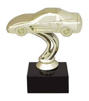 6 INCH CORVETTE GOLD FIGURE ON BLACK MARBLE BASE