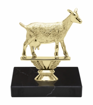 6 INCH GOAT ANIMAL GOLD TROPHY ON BLACK MARBLE BASE