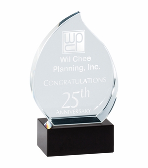 6 INCH HEIGHT OPTICAL CRYSTAL FLAME AWARD