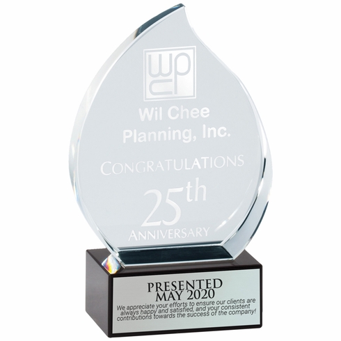 6 INCH HEIGHT OPTICAL CRYSTAL FLAME AWARD
