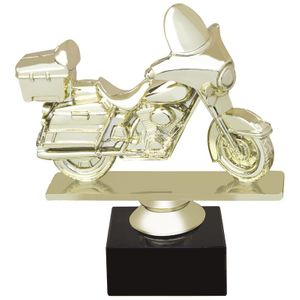 6 INCH MOTORCYCLE GOLD FIGURE ON BLACK MARBLE BASE