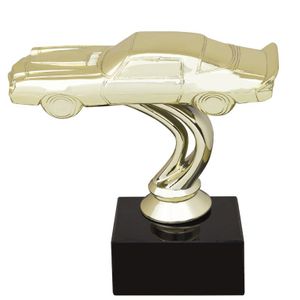 6 INCH MUSTANG GOLD FIGURE ON BLACK MARBLE BASE
