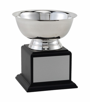 6 INCH PAUL REVERE SILVER BOWL ON BLACK WOOD BASE