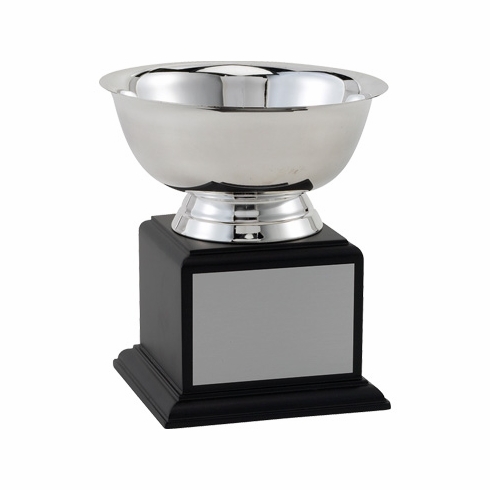 6 INCH PAUL REVERE SILVER BOWL ON BLACK WOOD BASE