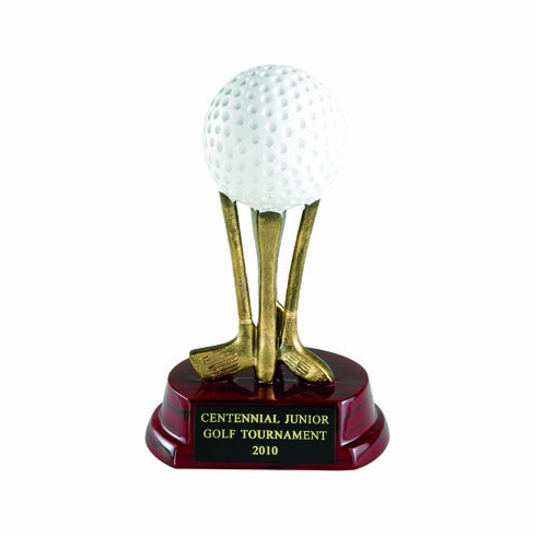 6 INCH RESIN GOLF BALL ON CLUBS TROPHY