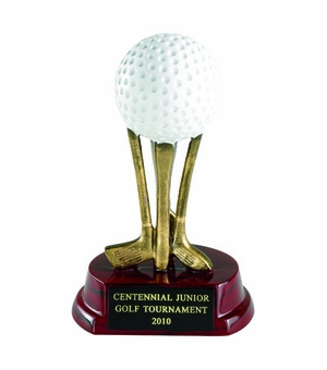 6 INCH RESIN GOLF BALL ON CLUBS TROPHY