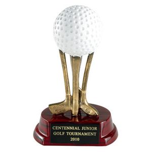 6 INCH RESIN GOLF BALL ON CLUBS TROPHY