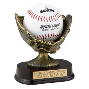 6  INCH RESIN SOFTBALL GLOVE ON BASE