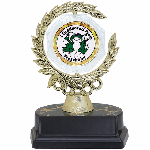6 INCH SPINNER WREATH TROPHY HOLDS 2 INCH I GRADUATED FROM PRE-SCHOOL INSERT