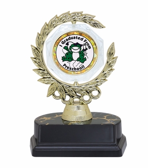 6 INCH SPINNER WREATH TROPHY HOLDS 2 INCH I GRADUATED FROM PRE-SCHOOL INSERT
