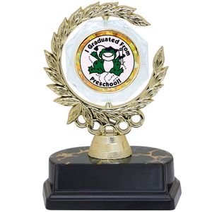 6 INCH SPINNER WREATH TROPHY HOLDS 2 INCH I GRADUATED FROM PRE-SCHOOL INSERT